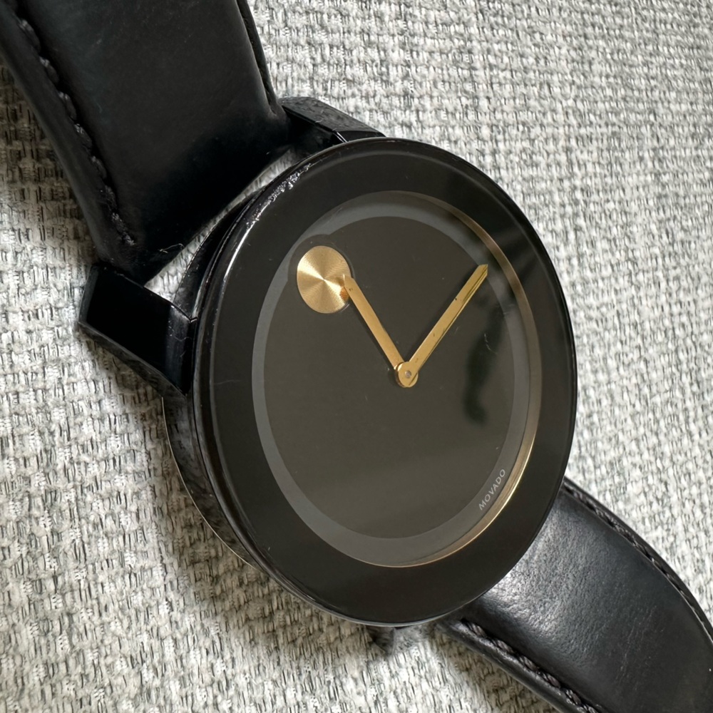 Movado Bold - Authentic- Black Genuine Leather Strap